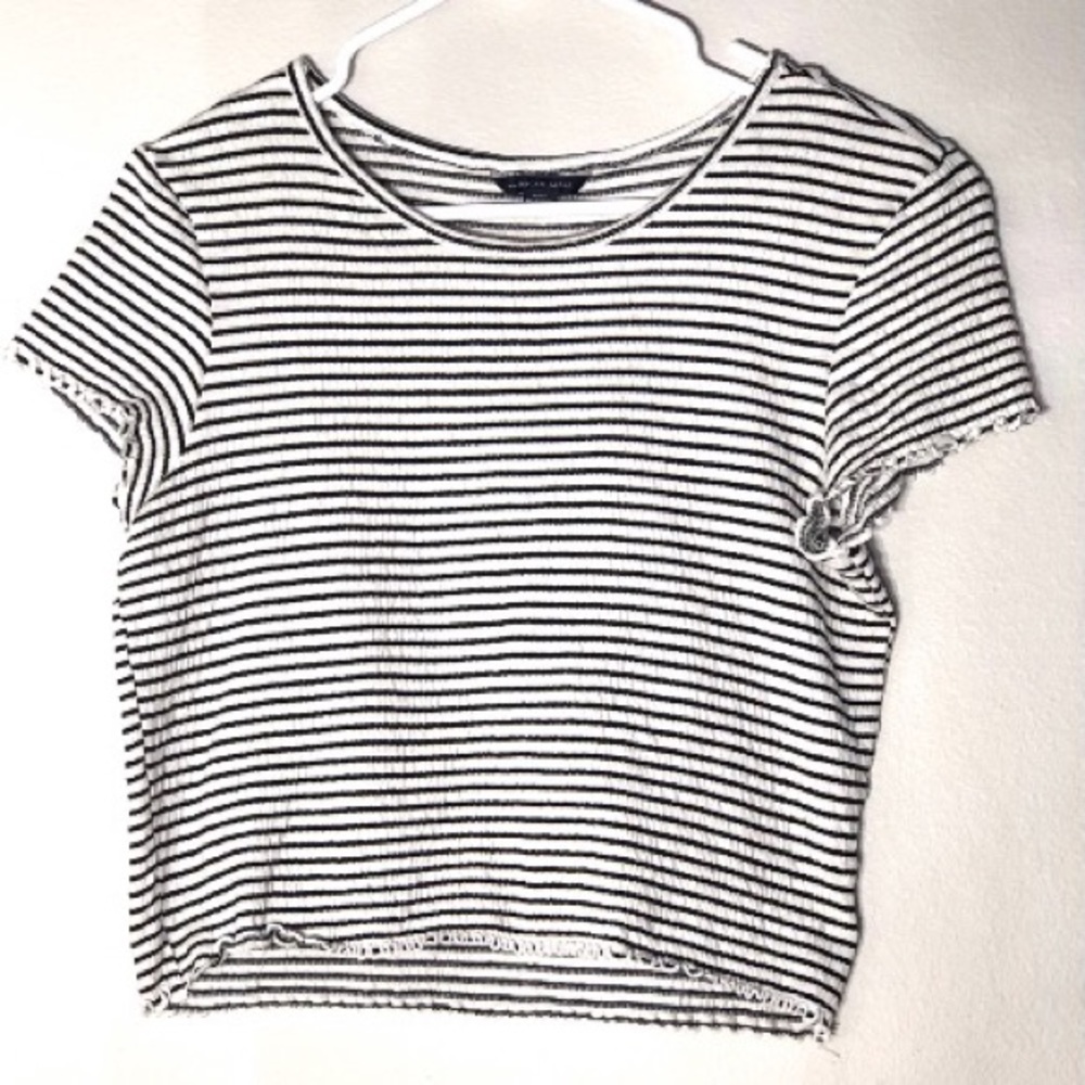 Black and White stripped crop top w/ ruffled edge